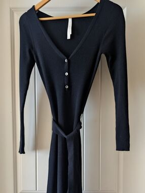 Aritzia Babaton Merino Wool Henley Sweater Dress | Black | Size M